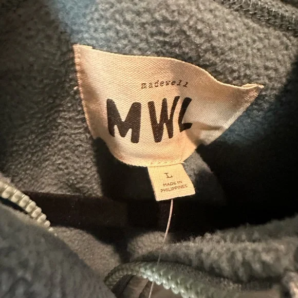 Madewell Large Teal Blue Sherpa Snap Front Zip Jacket Fleece Utility Pkt - Picture 4 of 6